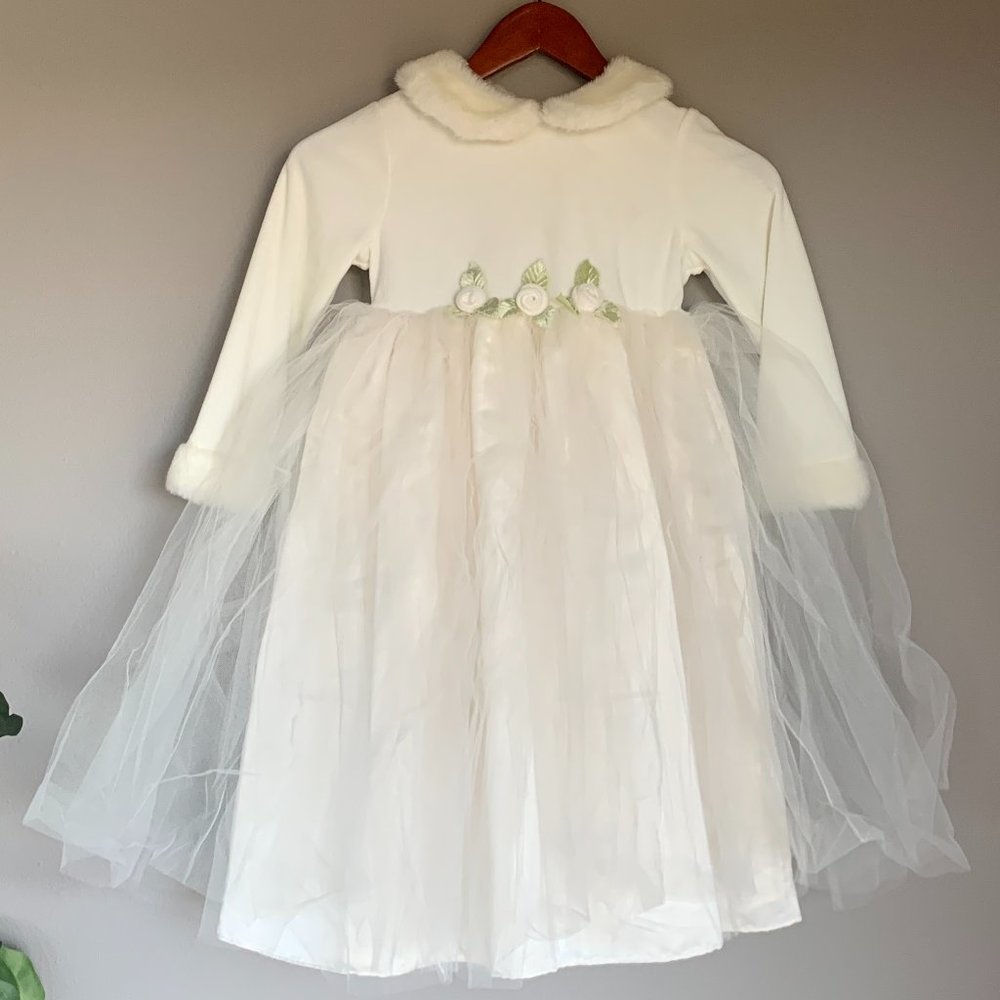 ❤Girls white velvet with tulle holiday dress